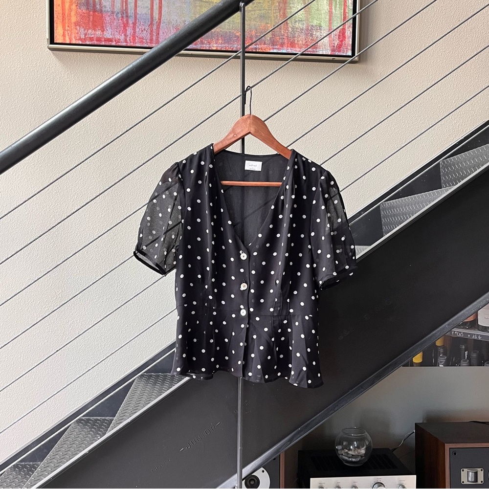Black and White Peplum Polka Dot Blouse